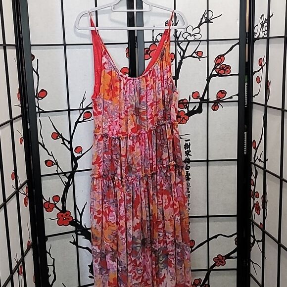 Free People Julianna Maxi Dress Ruffled Tiers V Neck Floral Print Cherry Small - Picture 8 of 13